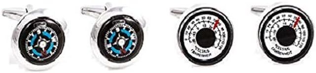 MRCUFF Compass & Thermometer 2 Pairs Cufflinks in a Presentation Gift Box & Polishing Cloth