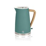 Swan SK14610WGREN Nordic Jug Kettle, Wood Effect, Soft Touch, 1.7L 3KW, Matte Green