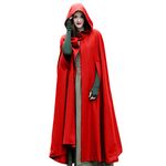 Womens Winter Cape Coat Wool Blend Hooded Cloak Maxi Long Cardigans Open Front Poncho Outwear Halloween Costume, Red, X-Large