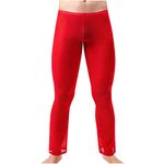 Ctreela Sheer Mesh Long Pants for Men Sexy Lingerie See Through Trousers Openwork Lounge Bottoms Nightwear Long Johns Red