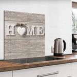 murando - Glass Splashback for Kitchen Home 60x60 cm / 24"x24" - Backsplash Cooker Protector Tempered Glass Decorative Wall Art Panel Heat Resistant Graphic - Wood Letters Home Heart m-B-0056-aq-a