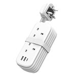 Extension Lead with USB Slots, Unidapt 2 Socket Extension Cable with 1 USB C and 2 USB A, 3250W 13A, Multi Power Strip Plug Extension with 1.5M Rollable Extension Cord for Home Office Travel, White