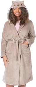 Pusheen La vestaglia gatto donna | Ladies Novelty Brown Nightwear Robe | Gatto dei cartoni animati con le orecchie 3D Character Accappatoio Merchandise Regali