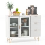 COSTWAY Buffet Cabinet, Kitchen Storage Cabinet with Drawers, Doors, Shelves & Gold Metal Legs, Server Pantry Cupboard Unit for Kitchen Living Dining Room (2 Doors & 3 Drawers, 108 x 40 x 85cm)