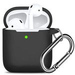 Oielai Airpod Case Cover Compatible with AirPods 2 & 1, Silicone Shockproof Cute Case-Front LED Visible- Support Wireless Charging with Carabiner for Airpods Case, Black