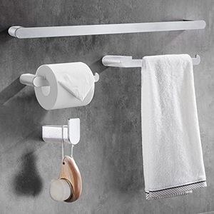 Wopeite Accesorios Baño Set de 4 Piezas, Kit de Toalleros de Aluminio 40cm, para Pared, Toallero de Papel y Gancho para Toalla, Plata