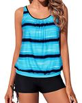 Yonique Blouson Tankini Swimsuits for Women 2 Piece Bathing Suits Tops with Boyshorts Modest Loose Fit Swimwear, Gradient Blue, Medium