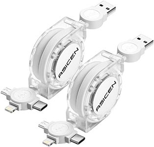 Multi USB Charging Cable 3A, 1 m, 2 Pieces, 3-in-1 Fast Charging Cable with Lightning/Type C/Micro USB Connection for iPhone/Samsung Galaxy S21/S20/S10/S9/S8/Huawei/Google/LG/HTC