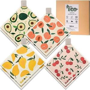 Eulnars Swedish Dishcloths for Kitchen, 8 Pack Reusable Paper Towels with Clips, Non-Scratch Swedish Kitchen Towels, Super Absorbent Cellulose Sponge Cloths, Biodegradable, Dishwasher Safe, No Odor