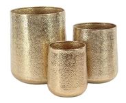 Deco 79 Aluminum Indoor Outdoor Planter with Hammered Design, Set of 3 20", 15", 13"H, Gold