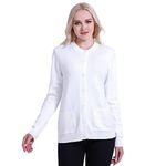 SMILING PINKER Women Cardigan Thick Warm Crew Neck Button Down Sweater with Pockets(White,L)