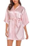 Wikoan Women's Satin Dressing Gown, Soft Silk Robe Lightweight Sleepwear for Bridal, Wedding Party Robes with Oblique V-Neck,XL,Pink