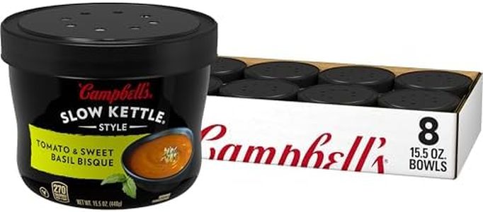 Campbell's Slow Kettle Style Tomato & Sweet Basil Bisque, 15.5 oz Microwavable Bowl (Pack of 8)