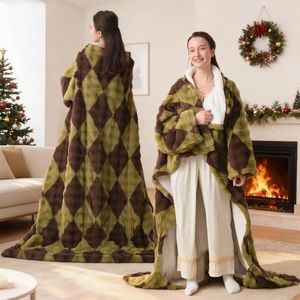 Bearhug Wearable Heated Blanket with Foot Pockets & Sleeves - Faux Fur & Sherpa, Heated Snuggle Blanket for Bed & Sofa, 6 Heating Levels, 4H Auto-Off, ETL Certified, Green