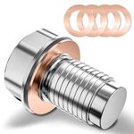 JIZZU Magnetic Oil Drain Bolt Stainless Steel Engine, M14*1.5 Magnetic Oil Drain Plugs Leak-proof Sump Drain Nut Bolt with Copper Crush-proof Gasket Replacement Fittings for Most Cars(Bolt+5 pad)