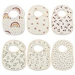 Muslin Baby Bibs, Snap Drool Bibs for Baby Girls, Soft Organic Cotton Lap-shoulder Bibs for Teething Feeding with Waterproof Backing, 6 Pack