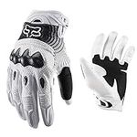 COOLOH Mens Fox Bomber Leather Motorcycle MTB Gloves Outdoor Enduro Cycling Riding Gloves White L