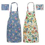 suchkawe 2 Pack Floral Aprons for Women with Pockets, Cotton Linen Chefs Bib Aprons with Flower Pattern, Adjustable Apron for Cooking Baking Painting, Used in Home Kitchen Restaurant Garden