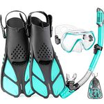 CAPAS Snorkel Mask Fins Set, Snorkeling Gear for Adults with Swim Fins, Diving Mask, Dry Top Snorkel, and a Carrying Bag (Green, S/M (US Men 4.5-8.5 / Women 5.5-9.5))