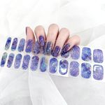 Gel Nail Strips Gel Nail Stickers - 20 Stickers Gel Nail Wraps Soft Self Upgrade Full-Cured Gel Nail Strips Adhesive Gel Nail Stickers Lasting for 15 Days Gel Nail Strips No Need UV/LED Lam（37-Blue）