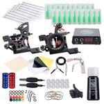 Dragonhawk Traditional Pro Complete Tattoo Kit - Two Machines Gun Easy Use Color Ink Power Supplies Disposable Needles Grips Great for Beginners & Starter Tattoo Aritsts 11-85