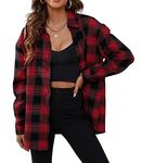 Oyamiki Womens Flannel Red Plaid Cowgirl Shirts Long Sleeve V Neck Button Down Loose Casual Tops for Fall