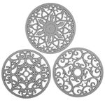 Silicone Trivets Mats-Trivets for Hot Dishes, Table, Countertop, Non-Slip Heat Resistant Modern Kitchen Trivets,Teapot Trivet - Flexible Trivet Round, Multi-Use Intricately Carved Coasters of 3 Grey