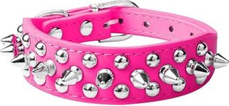 haoyueer Spiked Dog Collar Soft Pu Leather Mushrooms Rivet Spike Studded Puppy Adjustable Pet Collars for Small Breeds (S, Hot Pink)