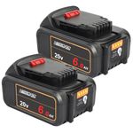 DKSIDKN 2Pack DCB200 20V 6.0Ah Lithium MAX XR Replacement Battery Compatible with Dewalt 20V Cordless Power Tools and 20V Battery DCB200 DCB206 DCB201 DCB180 DCD/DCF/DCG/DCS Series