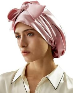 LilySilk 100% Silk Bonnet Pure Mulberry Silk Sleep Cap Womens Natural Silk Bonnet for Sleeping and Hair Care Night Hair Wrap with Long Elastic Band Stay On Rosy Pink