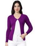 ICW Women's Acrylic Knitted Ribbed Cardigan Front-Open Top Full Sleeve Shrug Jacket for Girls ((ONE Size -S-M)(Bust Size 30-36 Inch) (Voilet)