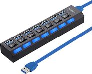 LOBKIN USB Hub 7-Port,USB 3.0 Data Hub with Individual On/Off Power Switches and Lights Portable USB Extension Hub for PC Laptop and More