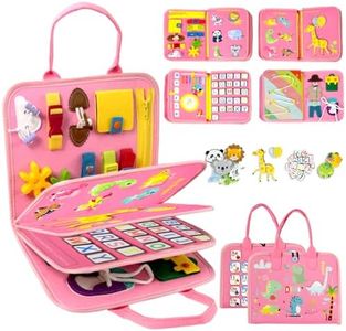 Qizfun Busy Board Book Montessori Toys for 1 2 3 4 Year Old, Girl Birthday Gifts, Educational Sensory Learning Toys for Toddlers 1-3, Car Airplane Travel Activities Toys for Kids Ages 2-4 Year Old