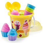 Top Race Beach Set, Ice Cream and Cake Series Mould Set, 14 Piece Set with Large 9 Inch Ice Cream Bucket, Yellow or Blue (Yellow)