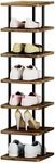 AZERPIAN Shoe Rack 7 Tier Vertical Storage Organizer Narrow Metal Slim Shelf Modern Free Standing Shoe Tower Saving Space for Closet Entryway Bedroom,Black+Rustic Brown