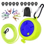 Portable Clothesline for Travel，Retractable 10 m Anti-Winding Travel Washing Line, Portable Camping Clothesline Cord with 10 Fixed Buckles and 10 Clothes Pegs for Camping Outdoor Indoor