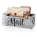 Mail Organizer Countertop - Mail Organizer Wall Mount, Farmhouse Entryway Mail Holder Mail Basket, Rustic Wood Mail Storage Box for Office Desk, Bill Holder, Letter Holder, Mail Tray - Grey