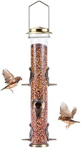 MIXXIDEA 1 mangeoire à oiseaux en métal avec 6 ports d'alimentation, mangeoire à oiseaux en tube avec crochet en acier, mangeoire à oiseaux sauvages en plastique dur pour suspendre à l'extérieur,