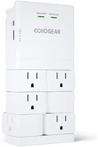 ECHOGEAR Wall Outlet with USB Ports & Surge Protection - Power & Protect 8 Devices with 6 Rotating AC Plugs & 2 USB Ports - Includes 1x USB-C Port & 1x USB-A Port - White