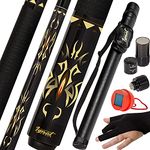 IgnatGames 2-Pieces Pool Cue Stick - 19 oz. 58" Canadian Maple Professional Billiard Pool Cues Sticks with Hard Case, 3 in 1 Pool Stick Tip Tool, 3 Finger Glove and Chalk Holder (19 oz. Yellow)