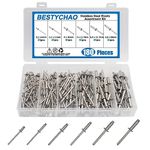 BESTYCHAO 180Pcs Blind Rivets Kit, Stainless Steel Pop Rivets 6 Sizes Rivet Assortment Kit 3.2mm 4mm 4.8mm