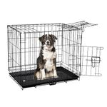 Pet Clean Foldable Dog Cage for Medium Dogs, 36 Inches Strong Metal Heavy Duty Dog Crate with Removable Tray for 12-30 kg Dogs and Cats (Black)