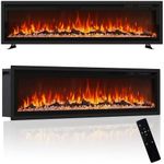 LUXOAK 127cm/50 Inch Electric Fireplace with Heater, Wall Mounted, Recessed or Freestanding Electric Fire, 12 Flame Colours, Log & Crystal Fuel Bed, Remote & Touch Control, Black
