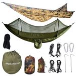 Camping Hammock Set Outdoor Single and Double Anti-Sideways Anti-Mosquito Hammock，with rain Cover， is a Camping Essential for Traveling, Patio, Beach, Outdoor Living and Hiking.