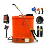 Yo Green Electric Operated 20 Litre Knapsack Sprayer 12V 12Ah Double Motor Pump High Pressure 20 Feet Spray Range Rechargeable Agricultural Spray Pump for Gardening & Sanitization (20 Liter -Orange)