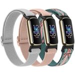 VANCLE Elastic Band Compatible with Fitbit Luxe Band Women Men, Soft Stretchy Loop Adjustable Breathable Wristband Replacement Watchband Straps for Fitbit Luxe Advanced Fitness Tracker (Pink Sand+Gray+Green Arrow)