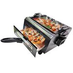 KGF 2 IN 1 Electric Tandoor with Auxiliary Equipment (Black) (10 Inch) 2000wt with pizza cutter, Magic cloths, 1 Grill, 4 Skewers, 1Recipe book, 4 legs, 1 handle (DUAL 2 In 1)