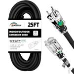 HONDERSON 25FT Lighted Outdoor Extension Cord - 10/3 SJTW Heavy Duty Black Extension Cable with 3 Prong Grounded Plug for Safety,UL Listed