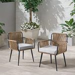 DEVOKO 2 Sets Patio Rope Chairs Set Outdoor Woven Rope Conversation Balcony Furniture Set and Cushioned Chairs for Garde (Beige and Grey)