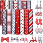 14 Pieces Christmas Winter Leather Sheets Glitter Faux Leather Fabric Snowflake Snowman Printed Leather Fabric for Bow Earring Making DIY Craft, 8.3 x 6.3 Inch (Assorted Style)